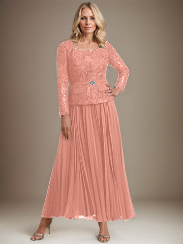 A-line Square Ankle-Length Chiffon Mother of the Bride Dress With Pleated
