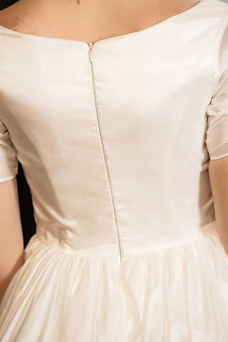 Classical A-Line V-Neck Short Sleeve Pleats Bohemain Wedding Dress WD677