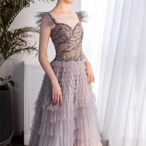 On Sale no return no refund Sale Colorful Sleeveless A-Line Sexy Evening Dresses 2025 Tiered Beading Lace Up Formal Dress Design LA70435