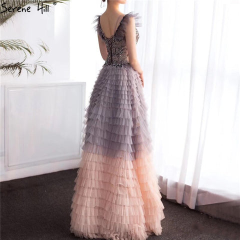 On Sale no return no refund Sale Colorful Sleeveless A-Line Sexy Evening Dresses 2025 Tiered Beading Lace Up Formal Dress Design LA70435