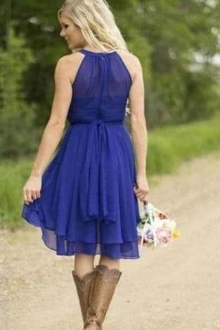 Short Royal Blue Chiffon Bridesmaid Dress VMB55