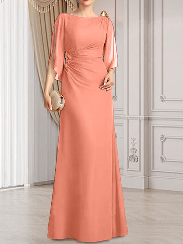 Vestido de corte recto/columna, largo hasta el suelo, de gasa, para la madre de la novia, con plisados ​​y cuentas.