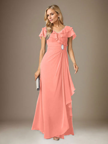 Stormy A-Line V-Neck Ruched Chiffon Dress