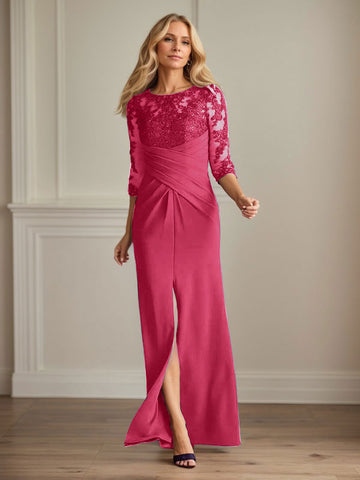 Plum Sheath Lace Stretch Crepe Mother of the Bride Dress