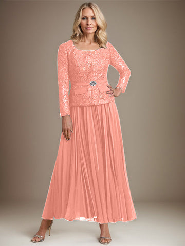 A-line Square Ankle-Length Chiffon Mother of the Bride Dress With Pleated