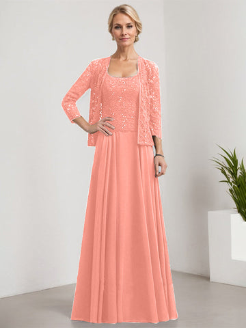 A-line Square Floor-Length Lace Chiffon Mother of the Bride Dress With Sequins