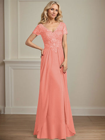 A-line V-Neck Floor-Length Chiffon Lace Mother of the Bride Dress