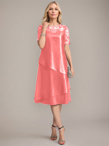A-Line Scoop Knee-Length Mother of the Bride Dress With Applique & Sequins