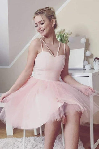 Robe de bal courte en tulle rose à décolleté cœur, modèle PD445