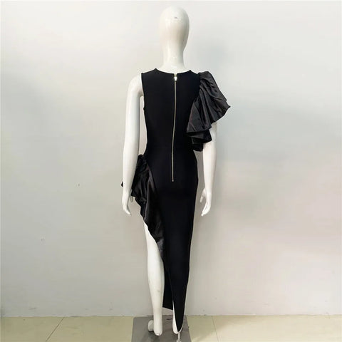 Ruffle Edge Elastic Slim Fit Bandage Dress Evening Dress