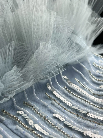 Vestido de fiesta de corte A, elegante, azul, de tul, con lentejuelas y cuentas, modelo Y8646