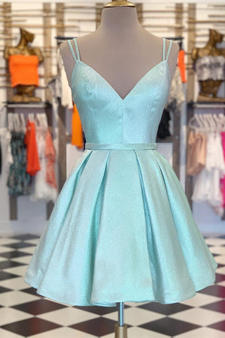 Vestidos cortos de fiesta de bienvenida con tirantes finos y corte en A