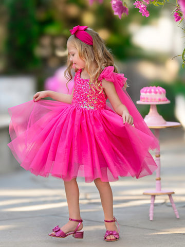 Sequins Tulle Knee-length Birthday Party Dress