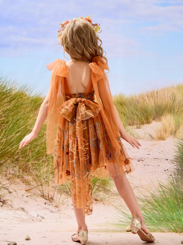 Burnt Orange Lace Tulle Embroidered Toddler Knee Length Flower Girl Dress