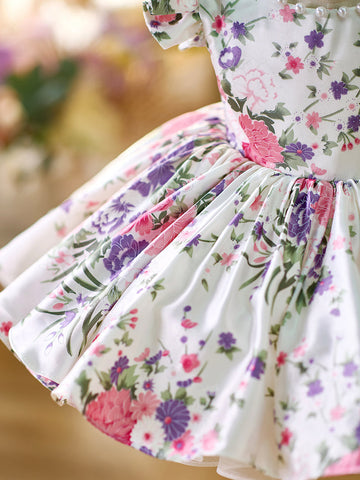 Floral  Puff Sleeves  Knee-length Baby Girl Dress