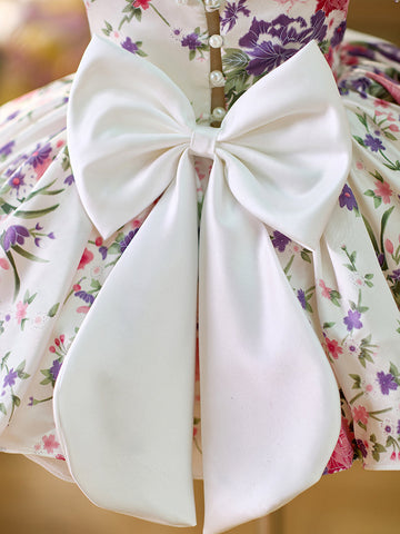 Floral  Puff Sleeves  Knee-length Baby Girl Dress