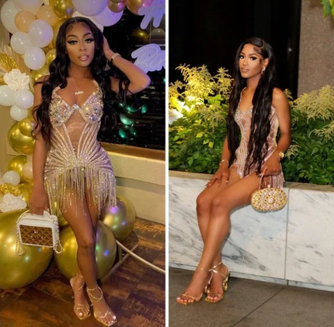 Vestido brillante para fiesta de cumpleaños número 22, vestido sexy para baile de bienvenida con borla Y2329