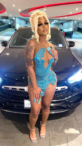 Vestido sexy azul sin mangas para fiesta de bienvenida, atuendo para el 22 cumpleaños para chicas negras Y2239