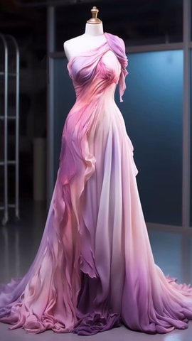 Robe de soirée longue rétro asymétrique rose ombré en mousseline, modèle Y8525