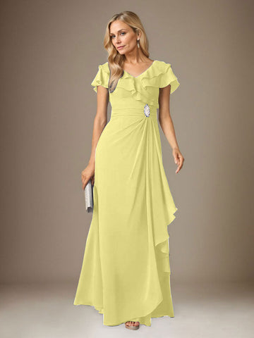 Stormy A-Line V-Neck Ruched Chiffon Dress