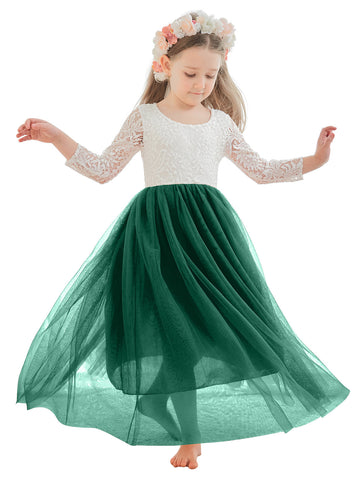 Angelic White Lace A-Line Long Sleeve Tulle Flower Girl Dress