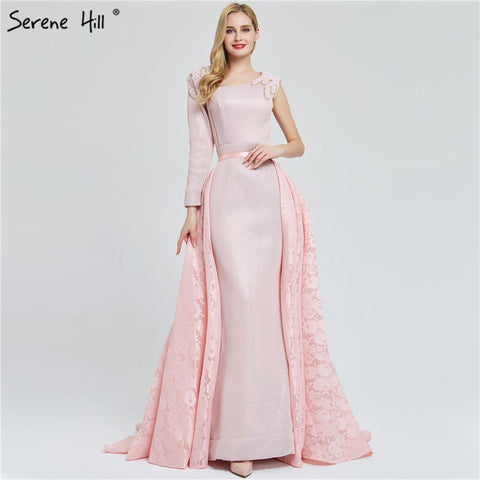 On Sale No Return No Refund Sale Du Bai Design Pink One Shoulder Evening Dresses Vintage Pearls Mermaid Sexy  Gowns 2025 Real Photo LA60929