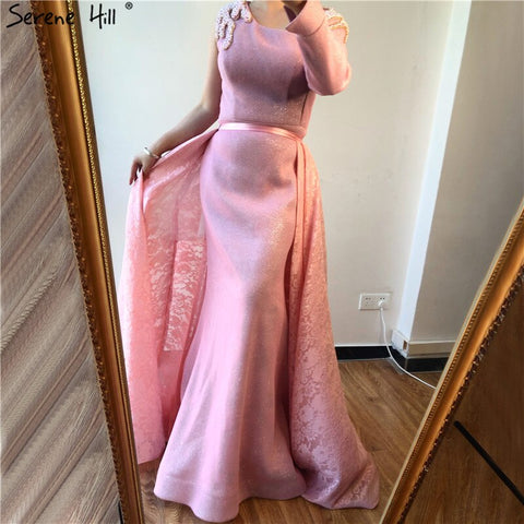 On Sale No Return No Refund Sale Du Bai Design Pink One Shoulder Evening Dresses Vintage Pearls Mermaid Sexy  Gowns 2025 Real Photo LA60929