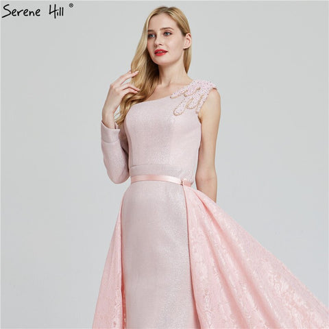 On Sale No Return No Refund Sale Du Bai Design Pink One Shoulder Evening Dresses Vintage Pearls Mermaid Sexy  Gowns 2025 Real Photo LA60929
