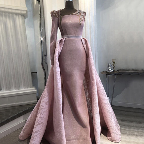 On Sale No Return No Refund Sale Du Bai Design Pink One Shoulder Evening Dresses Vintage Pearls Mermaid Sexy  Gowns 2025 Real Photo LA60929