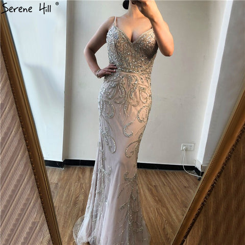 Dubai Black V-Neck Sexy Luxury Evening Dress 2025 Sleeveless Mermaid Diamond Beading Evening Dress Real Photo LA70175