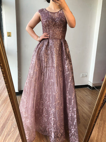 Dubai Blue A-Line Luxury Beading Evening Dresses 2025 O-Neck Crystal Sexy Formal Dress Long LA70552