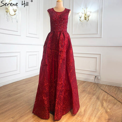 Dubai Blue A-Line Luxury Beading Evening Dresses 2025 O-Neck Crystal Sexy Formal Dress Long LA70552