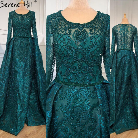 Dubai Blue Muslim  Lace  Beading Luxury Evening Dresses 2025 Long Plus Size Dress Evening Gowns LA60899  For Women