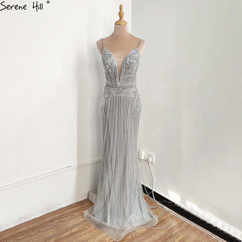 Dubai Champagne Sleeveless Mermaid Sexy Evening Dresses 2025 Beading Sequins Backless Formal Dress LA70400