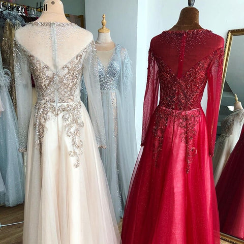 On Sale no return no refundSale Dubai Champange A-Line Sexy Evening Dresses Long Sleeves Beading Diamond Sparkle Formal Dress 2025 LA70647