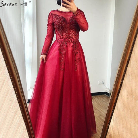 On Sale no return no refundSale Dubai Champange A-Line Sexy Evening Dresses Long Sleeves Beading Diamond Sparkle Formal Dress 2025 LA70647