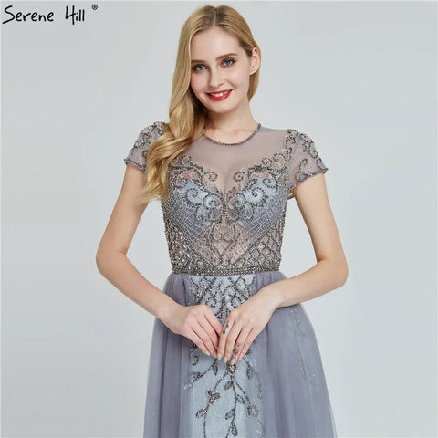 Dubai Crystal Short Sleeve Evening Dresses Design 2025 Luxury Mermaid Sexy Formal Dress LA60960