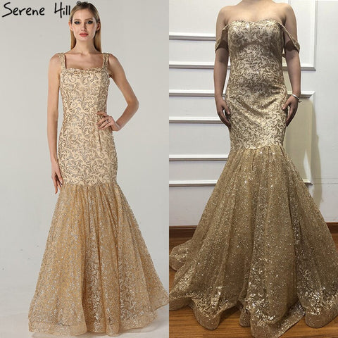 On Sale No Return No Refund  Dubai Design Luxury Gold Glitter Evening Dresses 2025 Boat Neck Sleeveless Sexy Evening Gowns Real Photo LA60701