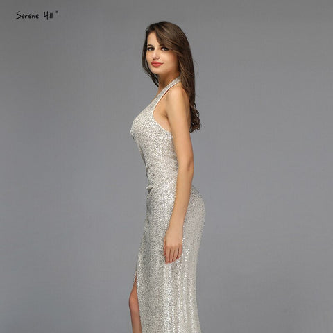 Sale Dubai Design Silver Deep-V Luxury Evening Dresses Sequined Mermaid Sexy Formal Dress 2025 LA70052