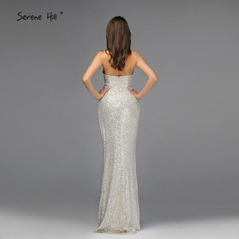 Sale Dubai Design Silver Deep-V Luxury Evening Dresses Sequined Mermaid Sexy Formal Dress 2025 LA70052
