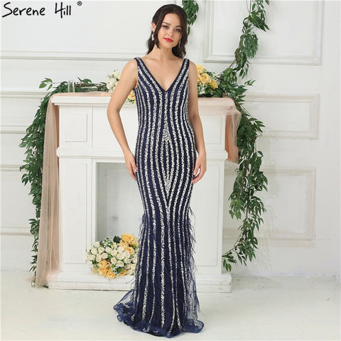Sale Dubai Designer Luxury Blue Sexy Evening Dresses 2025 Deep-V Backless Diamond Beading Evening Gowns Real Photo LA6585