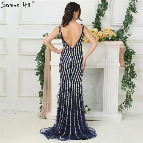 Sale Dubai Designer Luxury Blue Sexy Evening Dresses 2025 Deep-V Backless Diamond Beading Evening Gowns Real Photo LA6585
