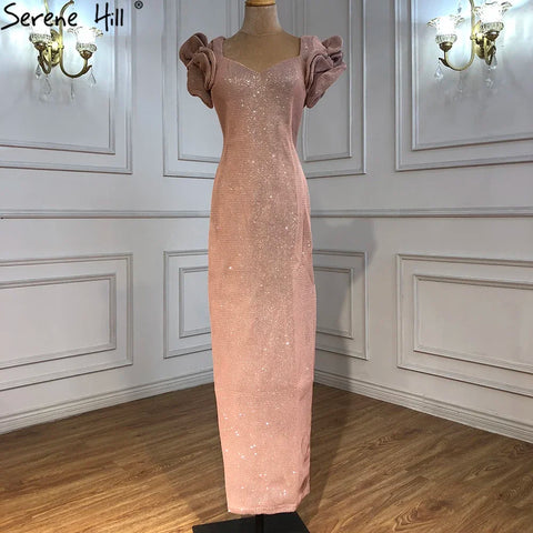 Dubai Designer Pink Short Sleeves Dress New Mermaid Fashion Womens Formal Evening Gowns 2025 QA8019