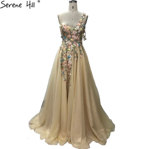 Dubai Flowers Pearls Evening Dresses Sexy One Shoulder A-Line Formal Dress 2025 Evening Dresses Gowns LA60946