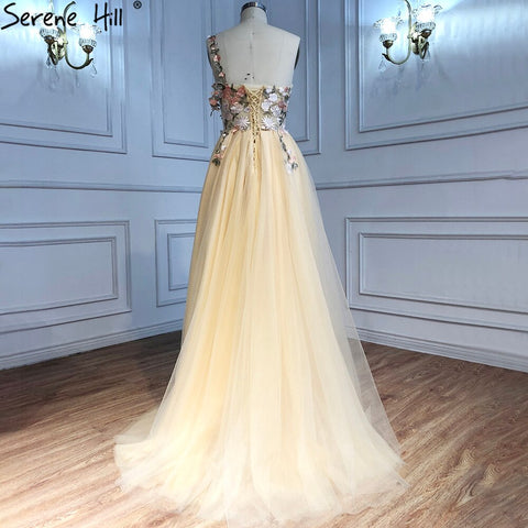 Dubai Flowers Pearls Evening Dresses Sexy One Shoulder A-Line Formal Dress 2025 Evening Dresses Gowns LA60946