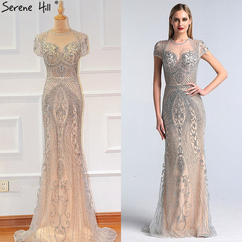 Dubai Grey Full Diamond Sexy Evening Dresses 2025 Cap Sleeve Luxury Mermaid Formal Dress LA60934