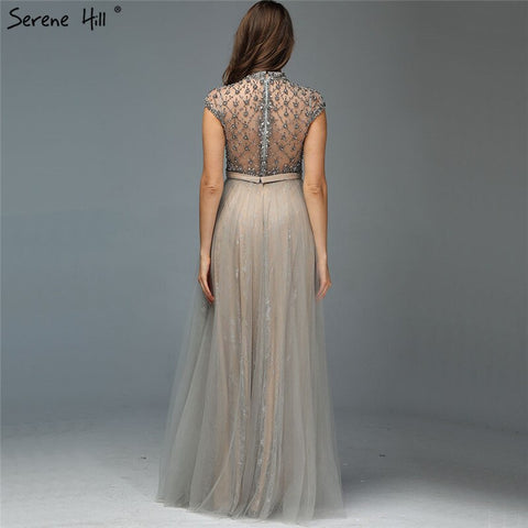 Dubai Grey High-end O-Neck Sexy Evening Dresses 2025 Sleeveless A-Line Diamond Beading Formal Dress Real Photo LA70142