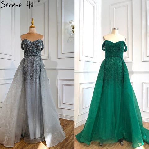 On Sale no return no refundDubai Grey Mermaid Luxury Sleeveless Evening Dresses 2025 Off Shoulder Sexy Formal Dress  Design LA70602