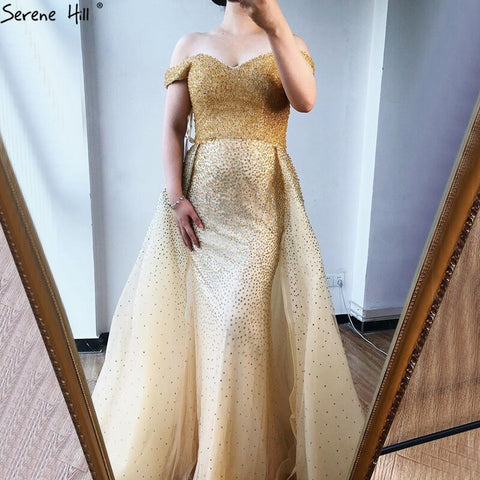 On Sale no return no refundDubai Grey Mermaid Luxury Sleeveless Evening Dresses 2025 Off Shoulder Sexy Formal Dress  Design LA70602