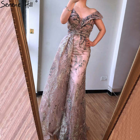 Dubai Grey Mermaid Sleeveless Sexy Evening Dresses 2025 V-Neck Crystal Luxury Evening Gowns 2025 LA70557